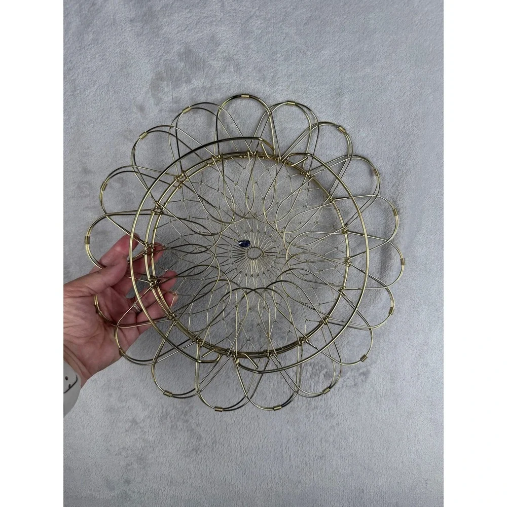 Vintage Gold Collapsible Wire flower Fruit Bowl Egg Basket Mid Century Modern